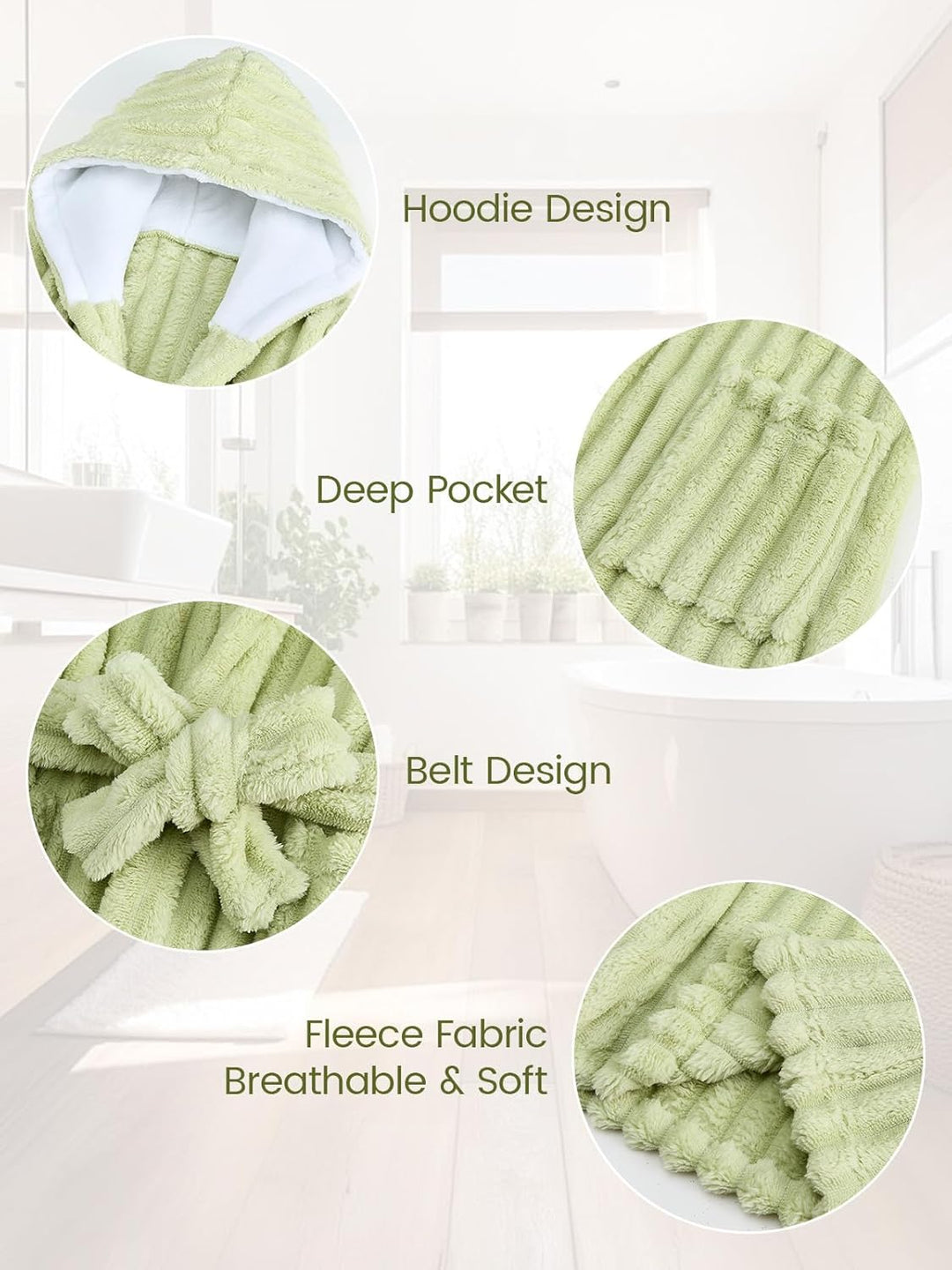 JiAmy Kapuzen Bademantel für Mädchen Flauschiger Fleece Plüsch Langer Schlafmantel Kinder Grün 4-6 J