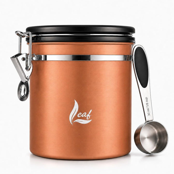 Leaf Kaffeedose luftdicht Edelstahl 1500 ml – mit CO₂ Ventil für längere Frische & weniger Aromaverl