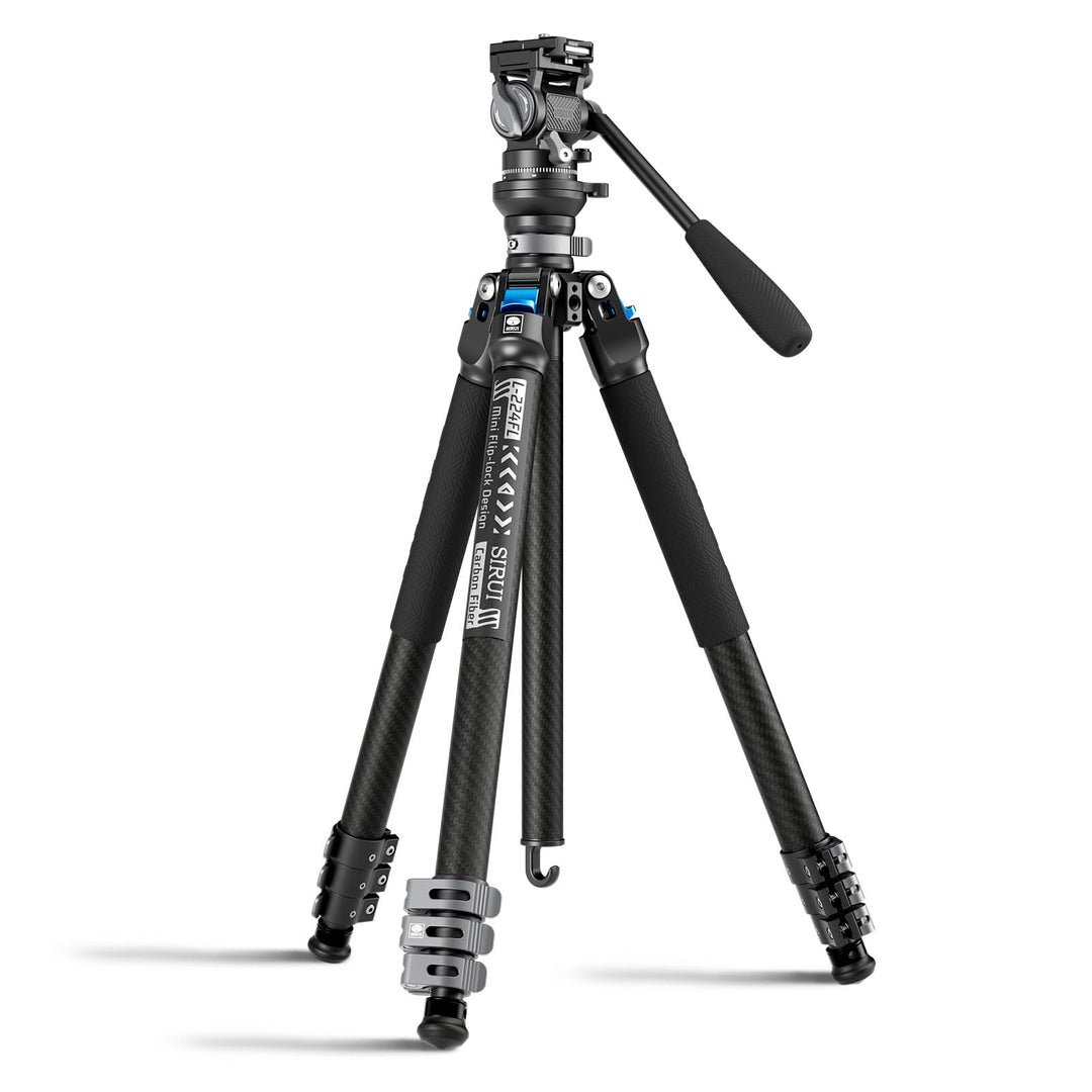 SIRUI L-224FL+KV-5 Carbon Fiber Reise-Stativ Set mit Fluidkopf | Leichtes Profi-Stativ 1.43kg, 152cm