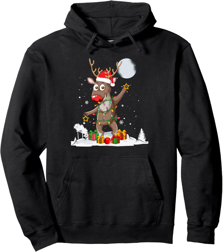 XMas Schnee Lichterkette Weihnachtsmütze Rentier Pullover Hoodie
