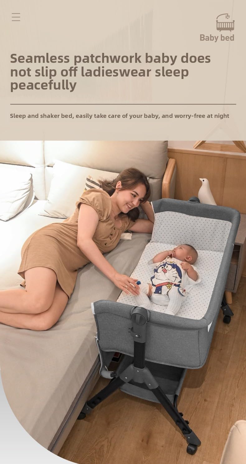 Beistellbett Baby mit Wickeltisch, Klappbares Babybett, Multifunktional Stubenwagen Baby, 3-Fach Höh