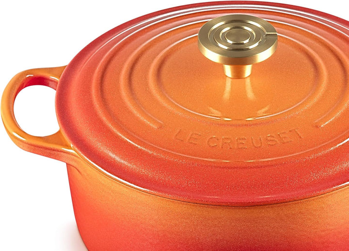 Le Creuset Signature Schmortopf, emailliertes Gusseisen, rund, 4,5 qt, Orange mit neuem Knauf Orange