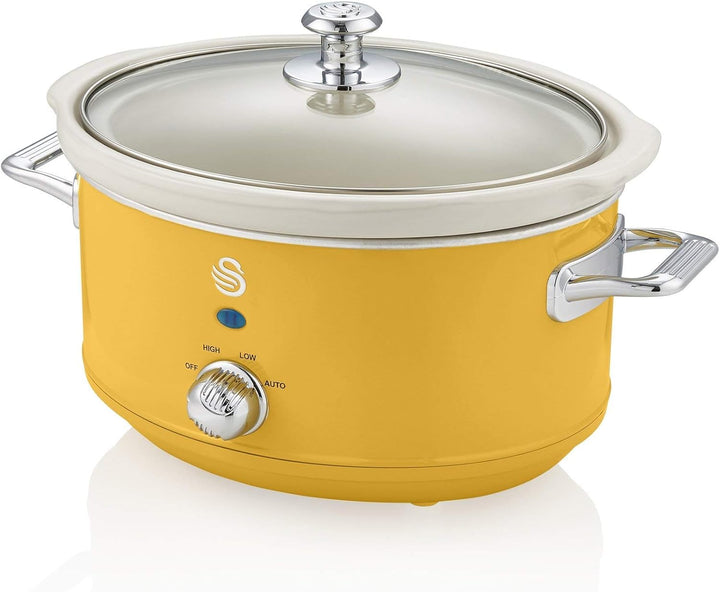 Swan Retro SF17021YELN Slow Cooker 3,5L Abnehmbarer Kochbehälter, PFOA- und PTFE-freier Keramischer