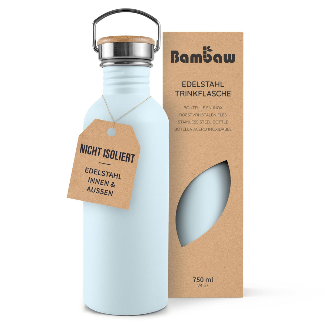 Bambaw Wasserflasche 750ml Edelstahl, Nicht-isoliert Wasserflasche Blau, Trinkflasche Spülmaschinenf