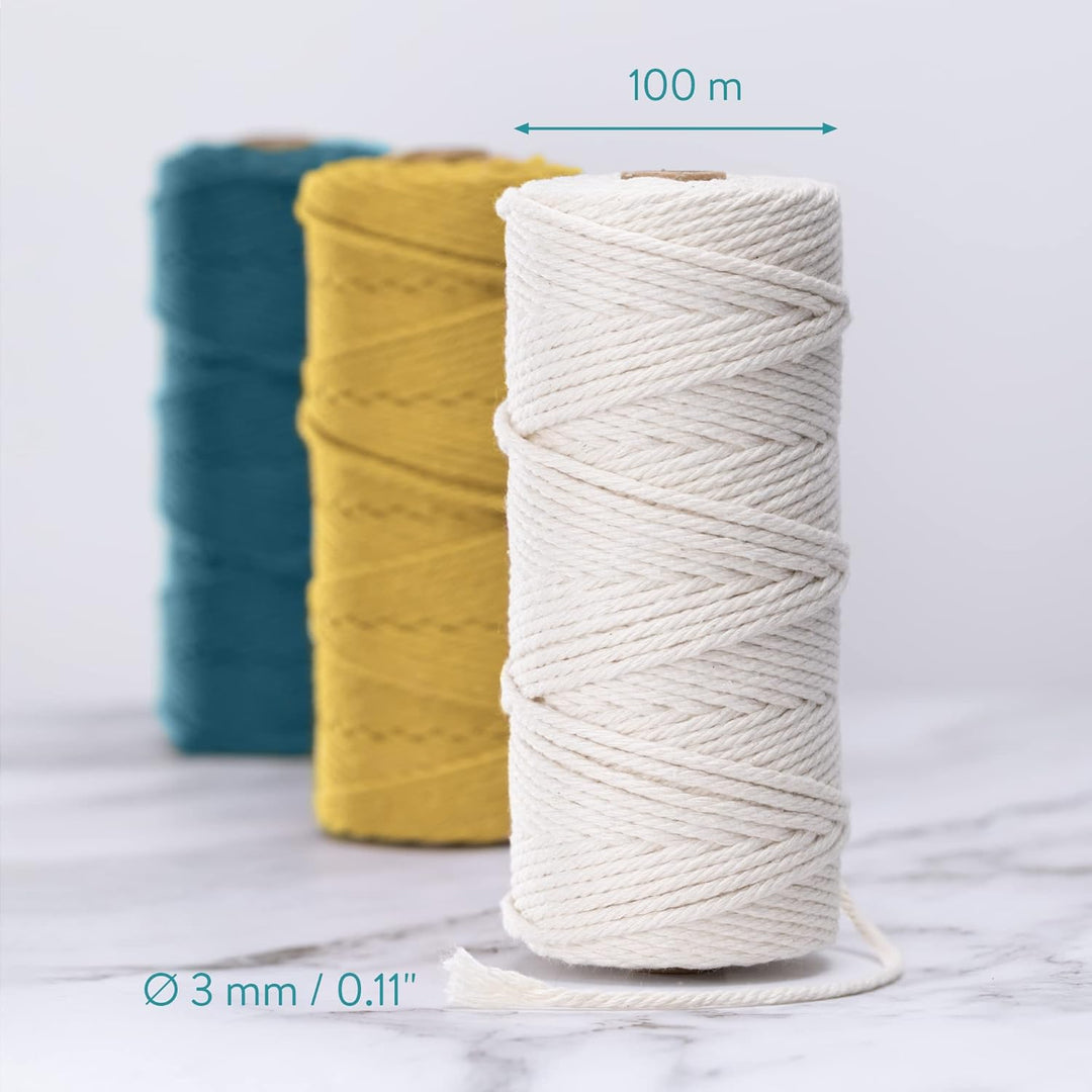 Navaris Makramee Garn 3er Set - Baumwollschnur für DIY Projekte Wandteppich Traumfänger - Natur Baum