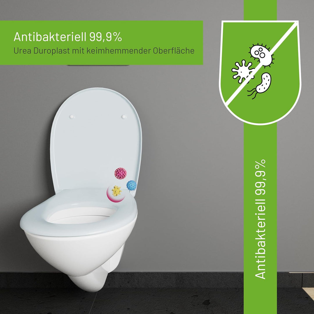 LUVETT® WC-Sitz mit Absenkautomatik C100 oval universell, Toilettendeckel mit 3 Edelstahl Montagelös