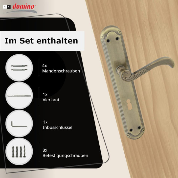 domino Türgriff 72 Drückergarnitur BB-Buntbart Set Langschildgarnitur Türklinke für Zimmertür, Kelle