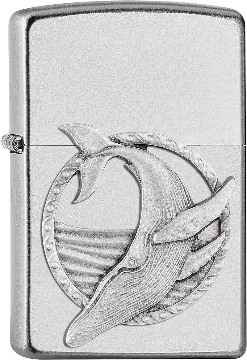 ZIPPO 2007127 – Sturmfeuerzeug, Blue Whale Emblem, EmblemAttached,SatinChrome,nachfüllbar,inhochwert