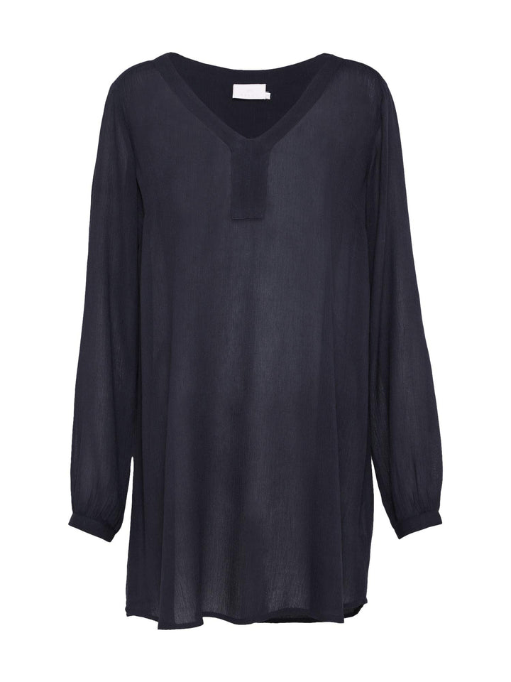 KAFFE Tunika Amber Damen Tunika Amber Langarm V Ausschnitt Shirt Casual Basic, 34 Midnight Marine