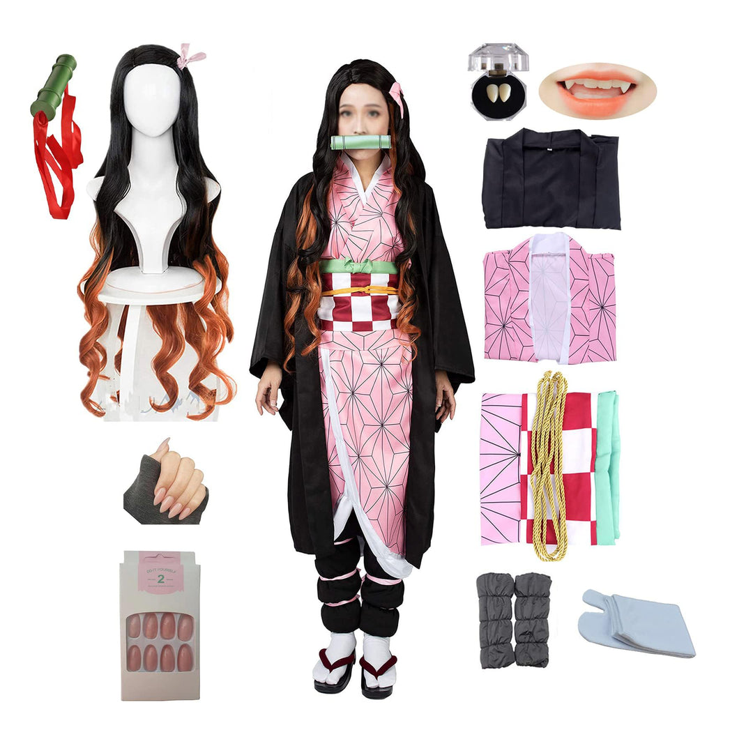kelihood Japanischer Anime Demon Slayer Cosplay: Neozo Kamado Cosplay Kostüm Kimono Set Anime Cospla