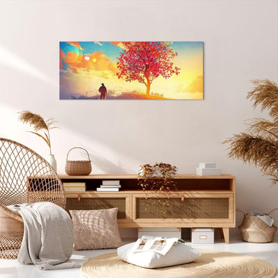 Panorama Bilder auf Leinwand 100x40cm Leinwandbild mit Rahmen Baum Wiese Feld Gross Wanddeko Bild Sc