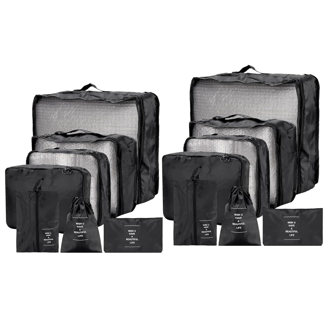 SINJEUN 2 Sätze Koffer Organizer Set, 14 Stück Schwarz Packing Cubes, Reise Organizer Set für Koffer