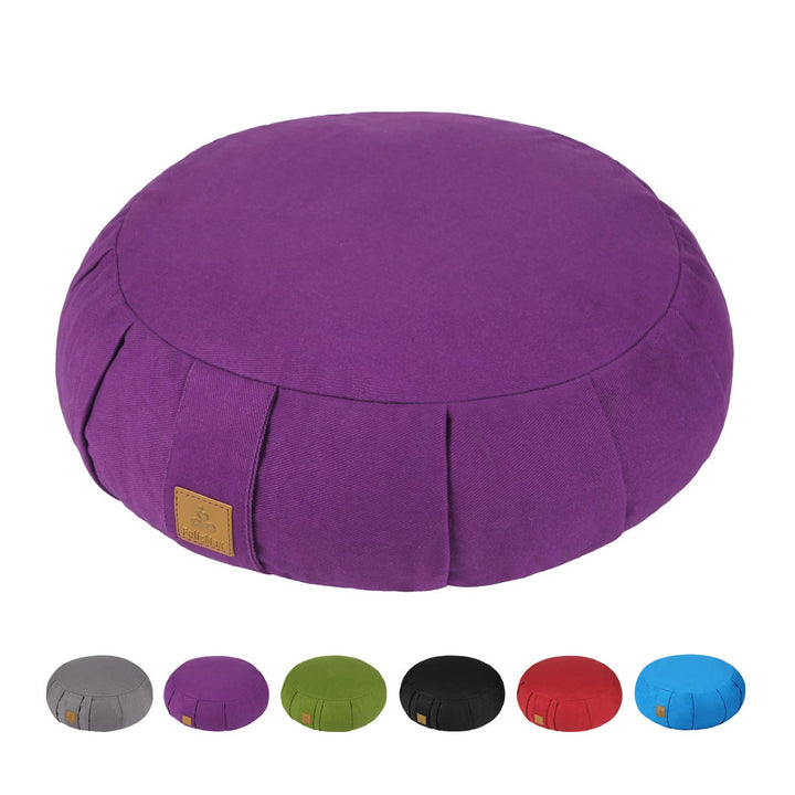 FelizMax Rundes Buchweizen-Meditationskissen, D = 38 cm, H = 14 cm, Zafu/Zabuton Meditationskissen,