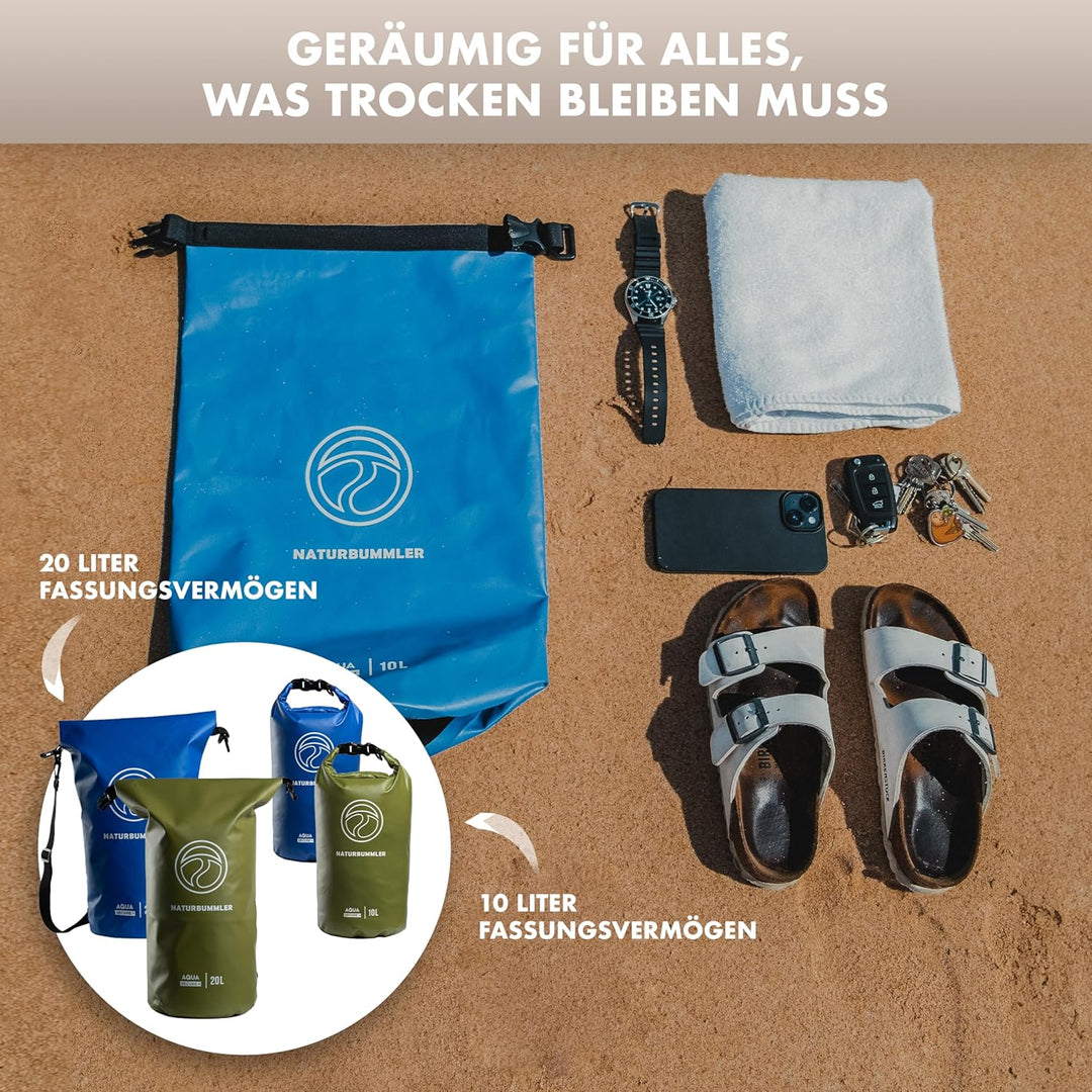 NATURBUMMLER Dry Bag 20L [Aqua Secure+] 100% wasserdichte Tasche mit Schultergurt & Rucksackfunktion