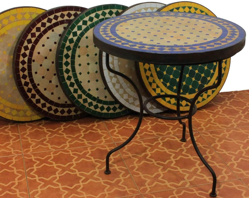 Casa Moro Mosaik-Beistelltisch Ø45cm Ankabut Gelb mit Eisen-Gestell Höhe 50 cm Kunsthandwerk aus Mar