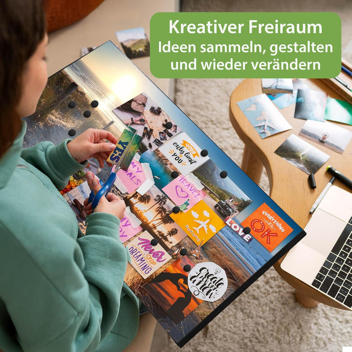 banjado Magnettafel schwarz 78 x 37cm / Magnetwand Metall/Magnetpinnwand als Memoboard/Pinnwand Magn
