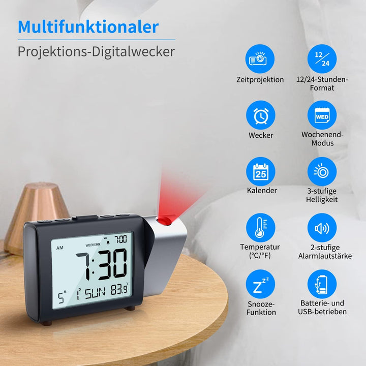 MeesMeek Projektion Digitaler Wecker: Digital Alarm Clock mit Temperatur Datum 12/24H einstellbare H