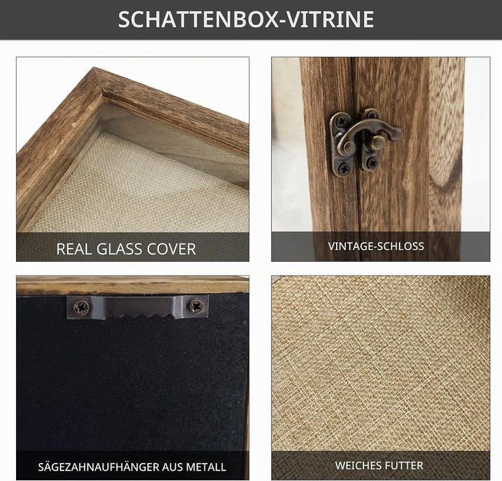 GraduationMall 20x20cm 3D Bilderrahmen Tief Holz Objektrahmen Türvitrine Schaukasten Retro,Ideal für