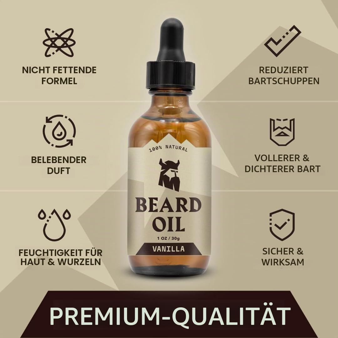 Striking Viking Bartpflege-Set mit Bartbalsam &amp; Bartöl - 30 g / 30ml, Vanille - Bartöl mit Duft - Zä