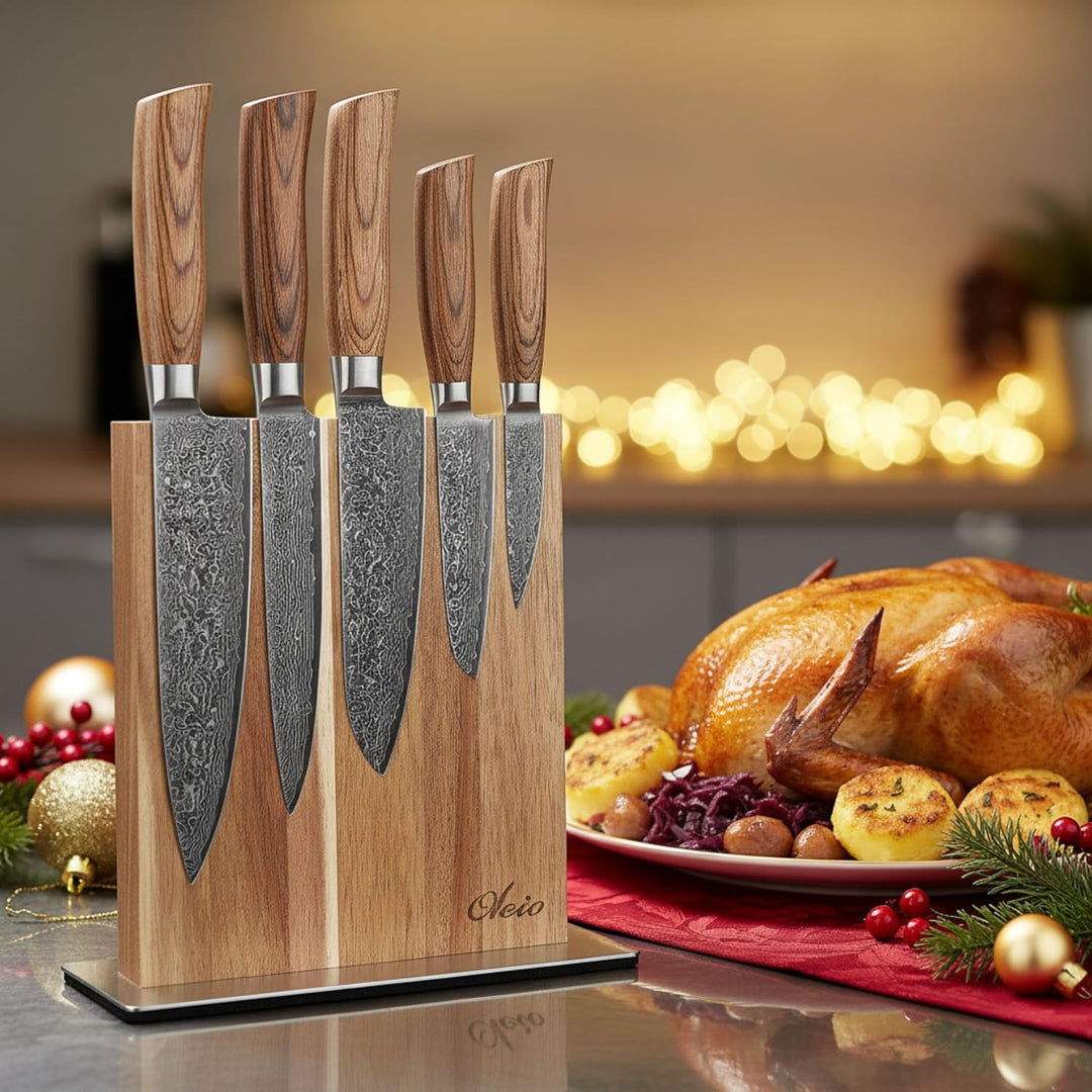 Wakoli EDIB Pro Premium 5er Damastmesser-Set mit Messerblock I 8-20 cm Klingen gefertigt aus 67 Lage