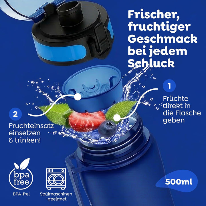 Sweety Fox Trinkflasche Kinder Kohlensäure Geeignet 500ml, Blau - Trinkflasche Sport 100% Auslaufsic