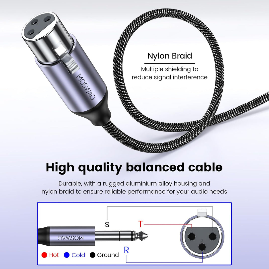 MOSWAG 6.35 mm Stecker auf XLR Buchse Mikrofonkabel für CD-Spieler, elektronisches Klavier, Karaoke