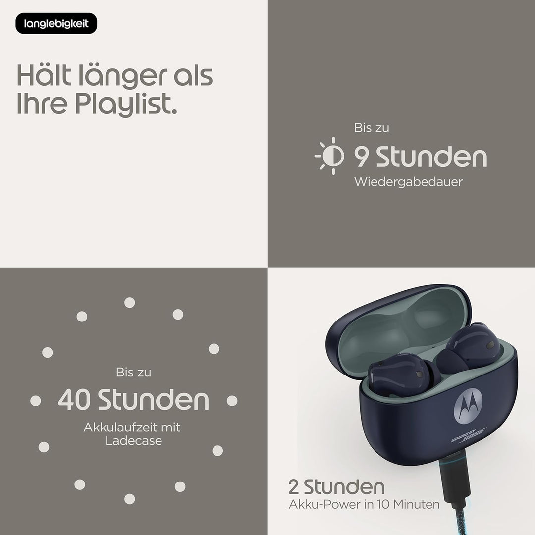 Motorola Moto Buds 2 Plus Sound by Bose (BT 6.0 Earbuds, multidimensionaler Sound, Dolby Head Tracki