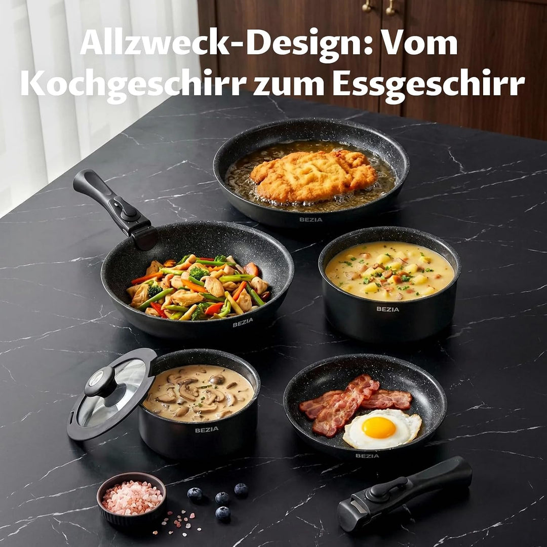BEZIA Induktions Pfannen Set mit abnehmbaren Griffen, antihaftbeschichtetes Pfannenset, Für alle Her