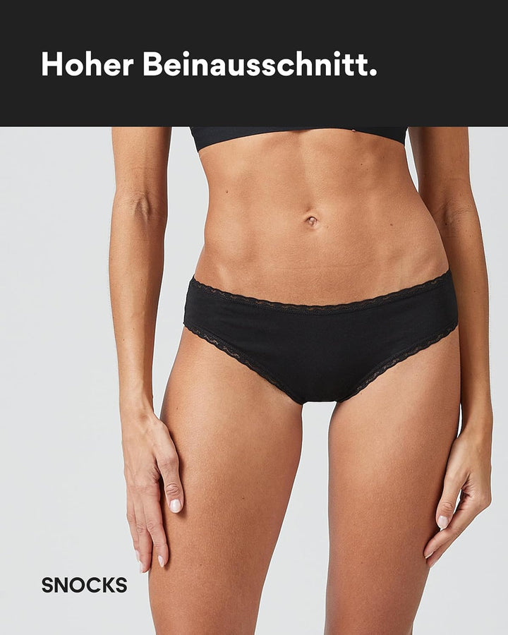 Snocks Brazilian Slip Damen mit Spitze aus Bio-Baumwolle, 3er Pack | perfekte Passform, angenehmes T