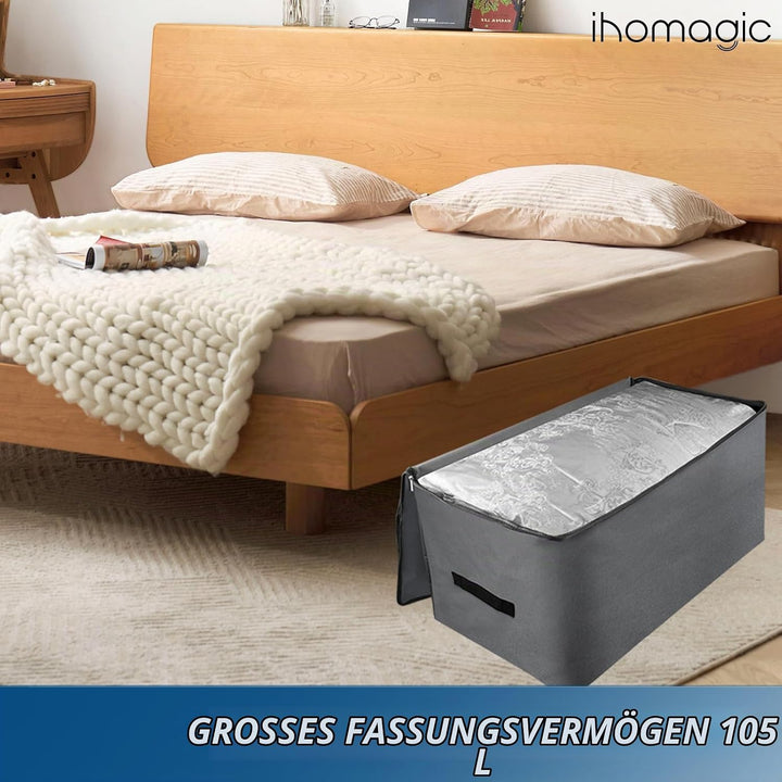 105L Extra Grosse Aufbewahrungstasche, 2 Stück Faltbare Aufbewahrungsbox mit Deckel und Griff, Tragb