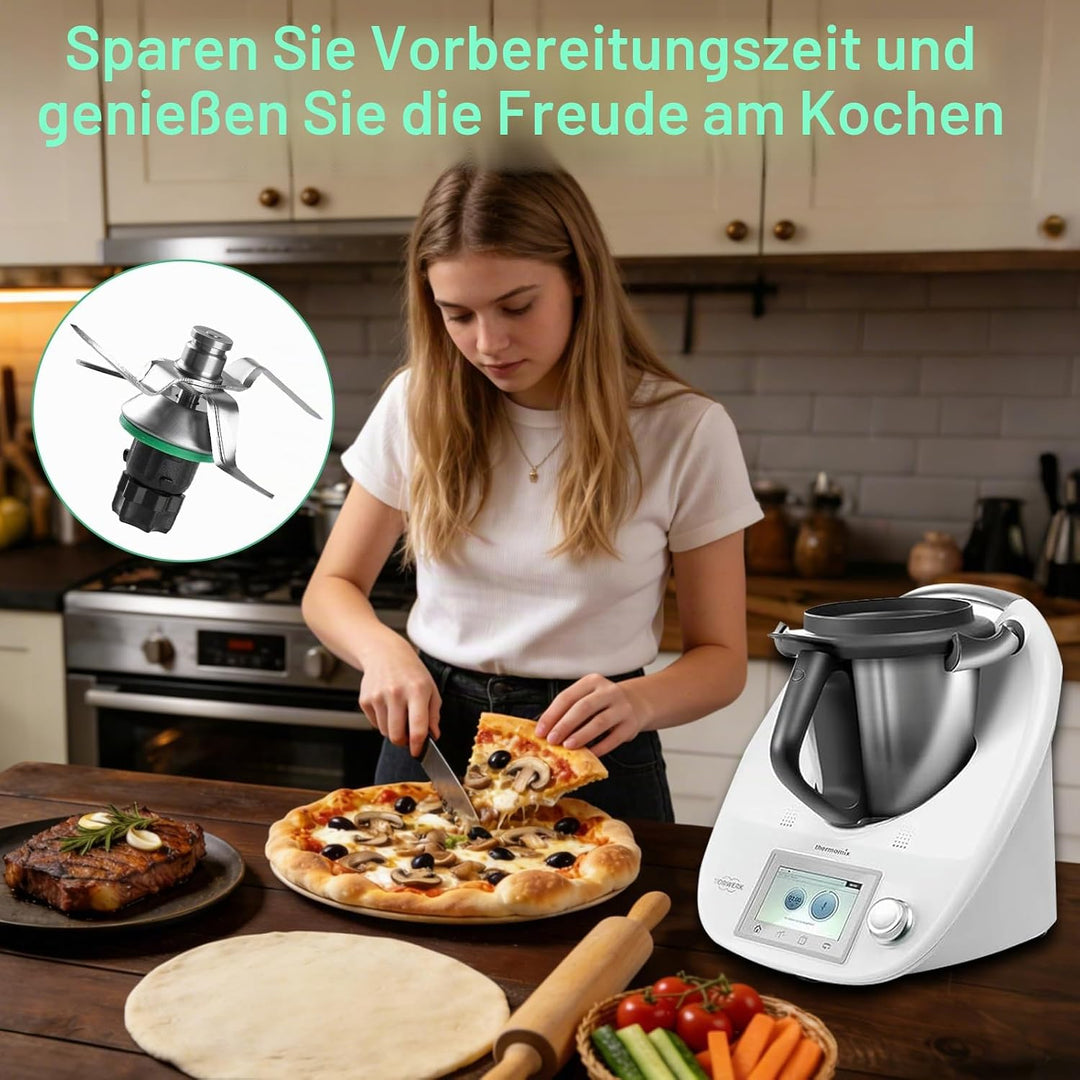 Messer für Vorwerk Thermomix TM5 TM6, Ersatzmesser Mixmesser mit Dichtring, Edelstahl-Teigmesser, Ed