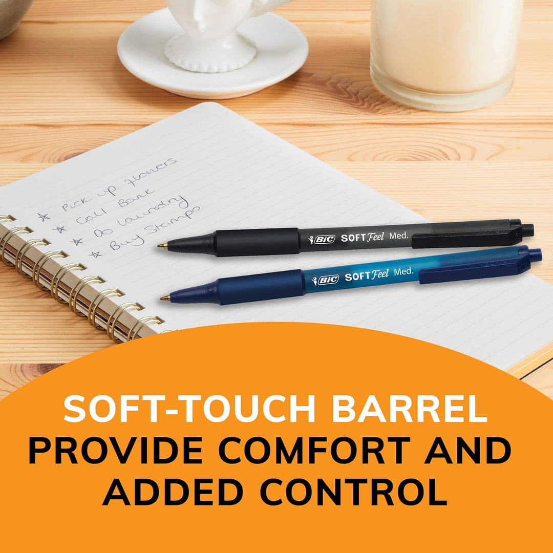 BIC Soft Feel Retractable Ball Pen, Medium Point (1.0 mm), Black, 5-Count by BIC