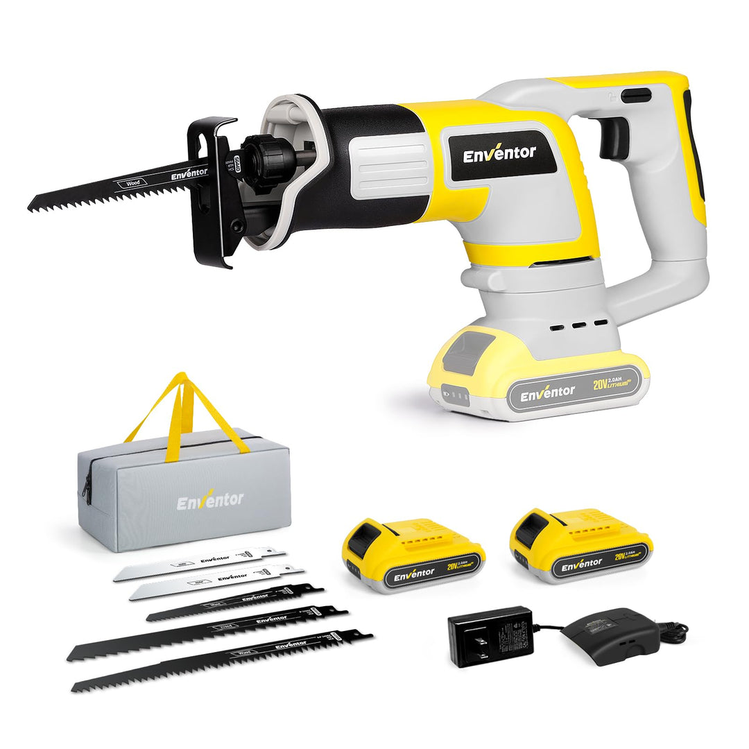 Enventor Akku Säbelsäge 20V, Universalsäge mit 2x2,0mAh Akku, Strichlänge 22mm, Variabler Drehzahl v