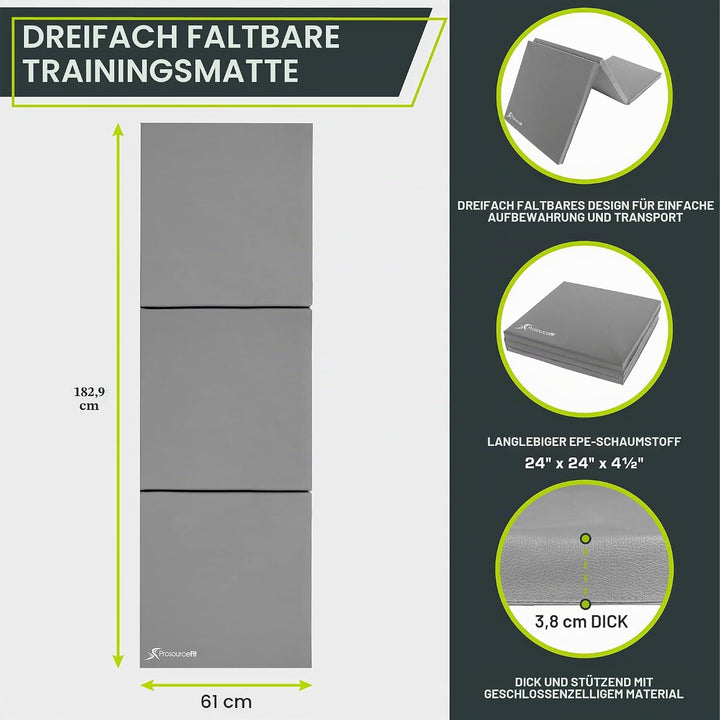 ProsourceFit dreifach faltbare dicke Trainingsmatte 183 cm x 61 cm mit Tragegriffen für Turnen, MMA,