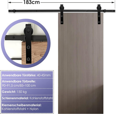 Jopassy 183cm (6FT) Schiebetürbeschlag, Schiebetürsystem Set, Schiebetüren Tragfähigkeit 150kg, Schi