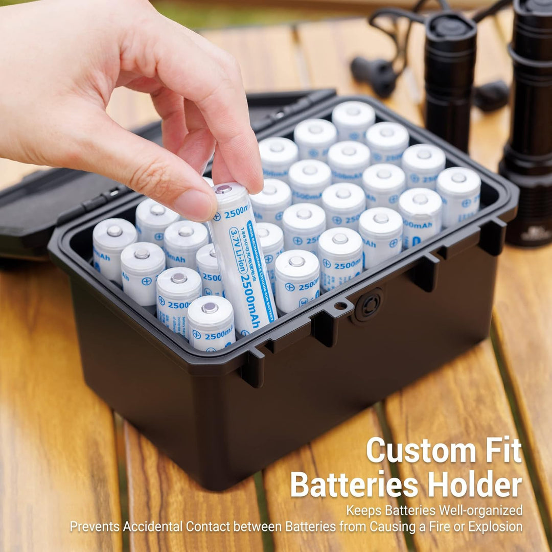 KIWIFOTOS Batterie-Organisator Hartbox für 18650 Batterien, stossfest und wasserdicht Batterie-Lager