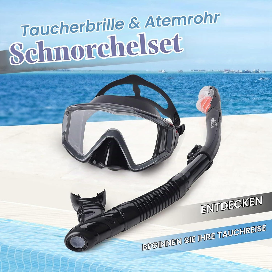Trockenschnorchel-Set, Pano 3-Fenster-Schnorchelmaske, Anti-Fog-Taucherbrille und Schnorchel, profes