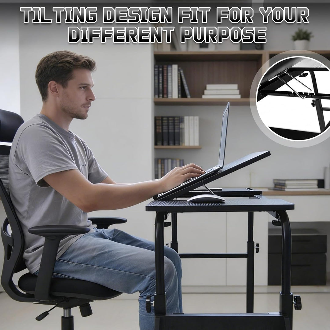 Überbetttisch mit Rollen, Pflegetisch Höhenverstellbar 60-90 cm, Breitenverstellbar 80-120 cm, mit n