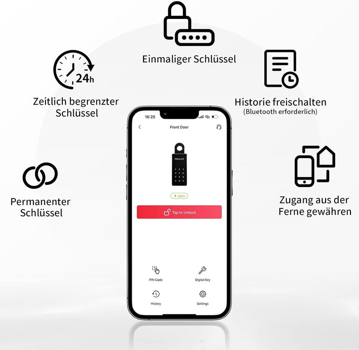 【Aktualisierte Version 2025】Populife Smart Schlüsselsafe，Bluetooth-Elektronischer Schlüsseltresor mi