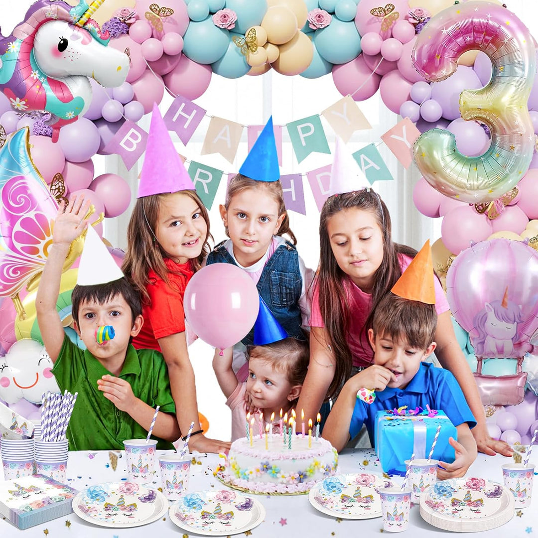 Einhorn Partygeschirr Set, Geburtstag Party Geschirr Deko, Pappteller Kindergeburtstag mit Einhorn L