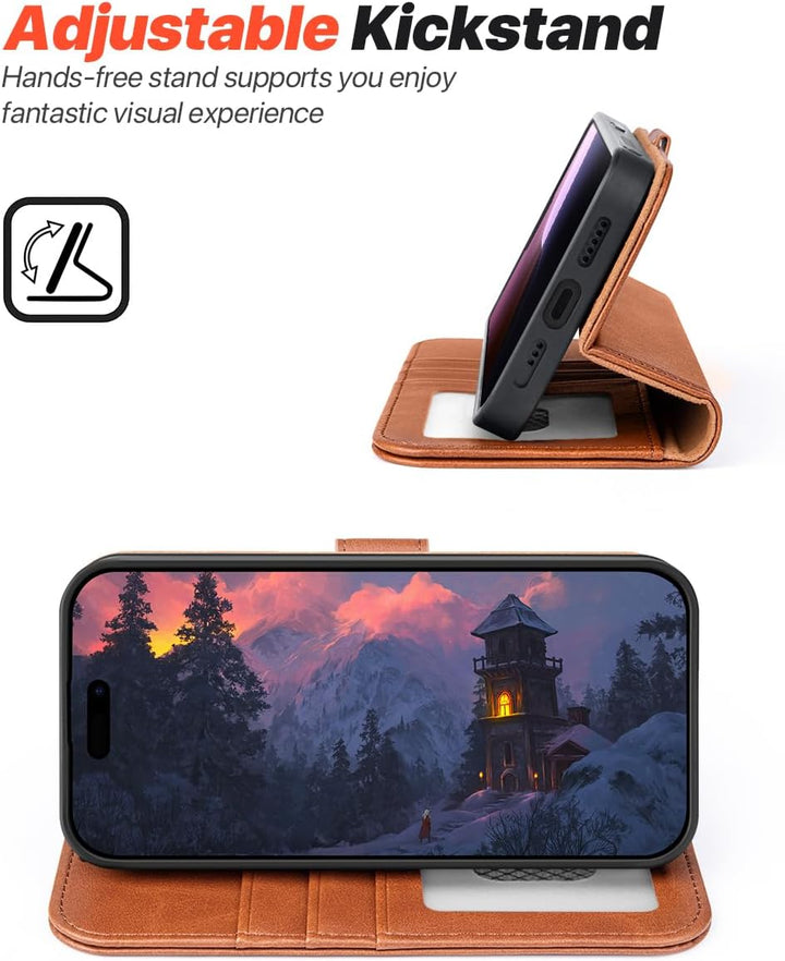 OCASE Kompatibel für iPhone 15 Pro Hülle (2in1) Leder Stossfestes Case, Abnehmbare magnetische Hülle
