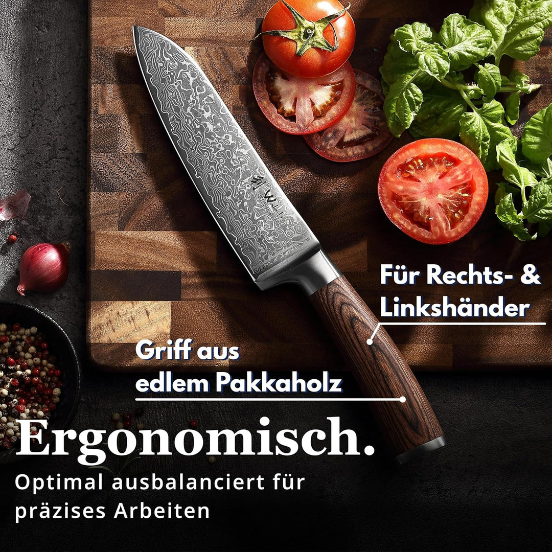 Wakoli EDIB Sakura Santoku Messer 17 cm aus 67 Lagen Damaststahl mit VG10 Kern – Scharfes Damast Koc