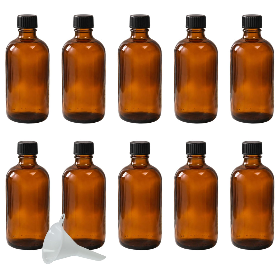 mikken 10 x braune Apothekerflasche 100ml made in Germany, inkl Beschriftungsetiketten + Trichter Br