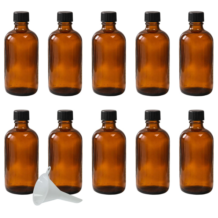 mikken 10 x braune Apothekerflasche 100ml made in Germany, inkl Beschriftungsetiketten + Trichter Br