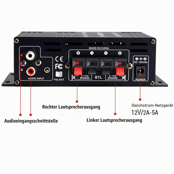 Bluetooth Verstärker HiFi Stereo Amplifier Max 800W- 2 Kanal Mini Audio Verstärker 40WX2 Class D Ver