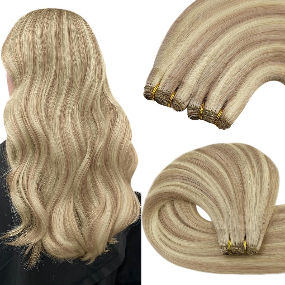 YoungSee Tressen Echthaar Blond 45cm Echthaar Tressen Aschblond Strahnchen Tressen Extensions Echtha