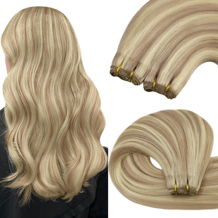 YoungSee Tressen Echthaar Blond 45cm Echthaar Tressen Aschblond Strahnchen Tressen Extensions Echtha