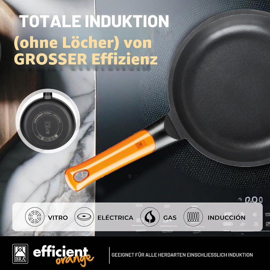 BRA Efficient Orange 24 cm Bratpfanne, Aluminiumdruckguss mit Platinum Plus Antihaft, flach, geeigne