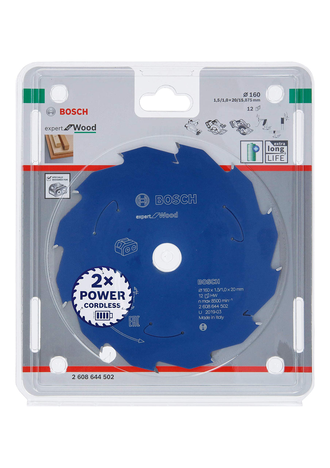 Bosch Professional 1x Kreissägeblatt Expert for Wood (Holz, Sägeblatt Ø 160 x 20 x 1,5 mm, 12 Zähne,