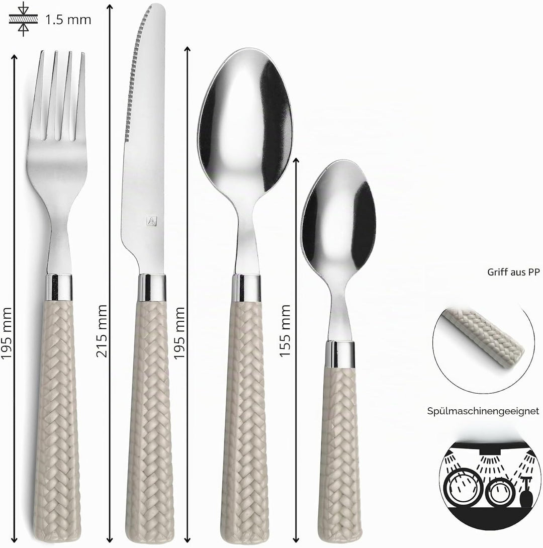 Amefa PAILLE Besteck Set 6 Personen | Essbesteck 24-teilig | helle Griffe im Flechtdesign | Besteck